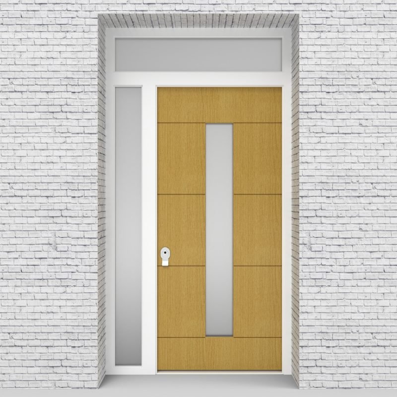 1.single Door With Left Side Panel And Transom 4 Horizontal Lines With Central Glass Birch