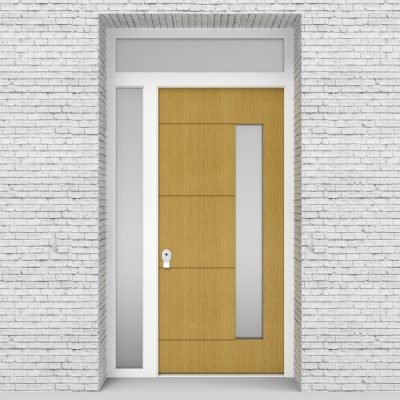 1.single Door With Left Side Panel And Transom 4 Horizontal Lines With Hinge Side Glass Birch