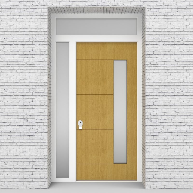 1.single Door With Left Side Panel And Transom 4 Horizontal Lines With Hinge Side Glass Birch