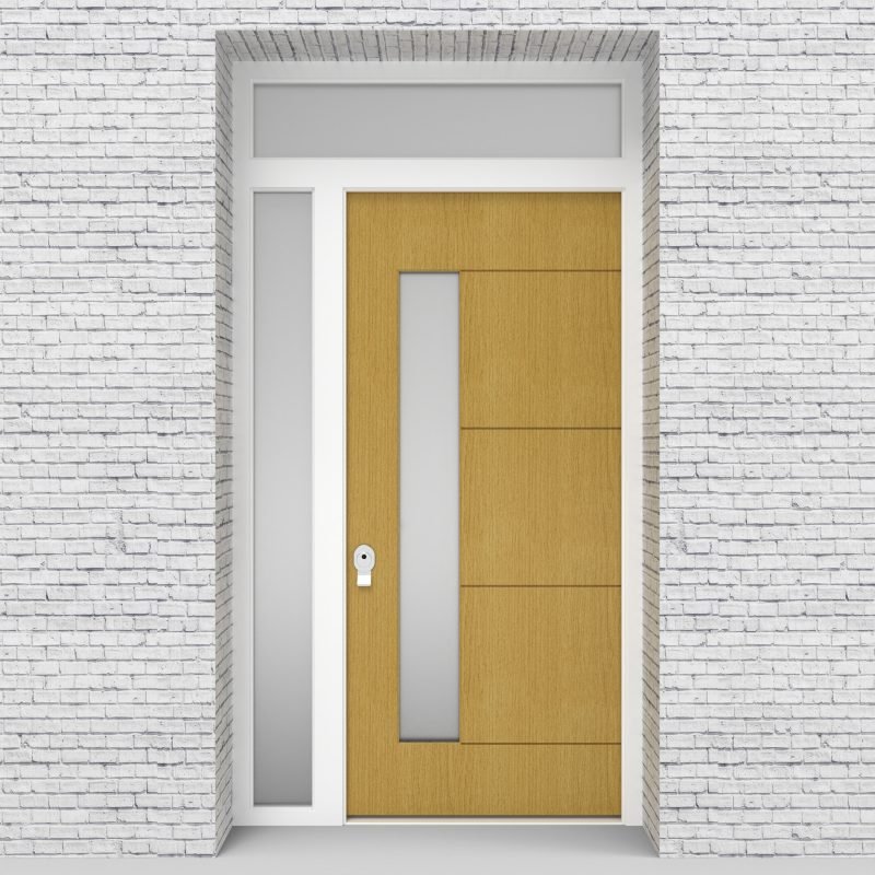 1.single Door With Left Side Panel And Transom 4 Horizontal Lines With Lock Side Glass Birch