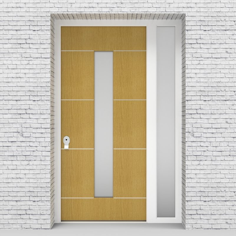 1.single Door With Right Side Panel 4 Aluminium Inlays With Central Glass Birch