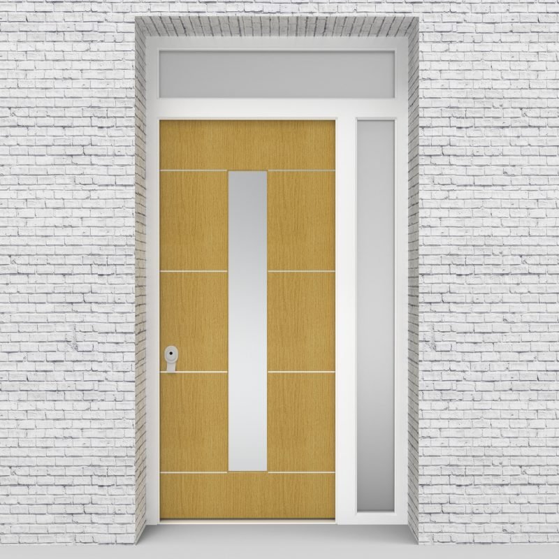 1.single Door With Right Side Panel And Transom 4 Aluminium Inlays With Central Glass Birch