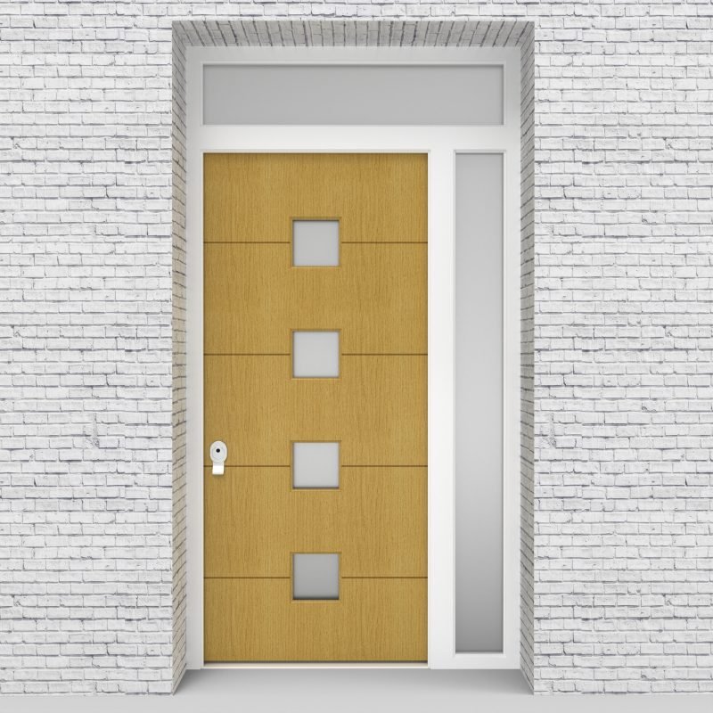 1.single Door With Right Side Panel And Transom 4 Horizontal Lines Birch