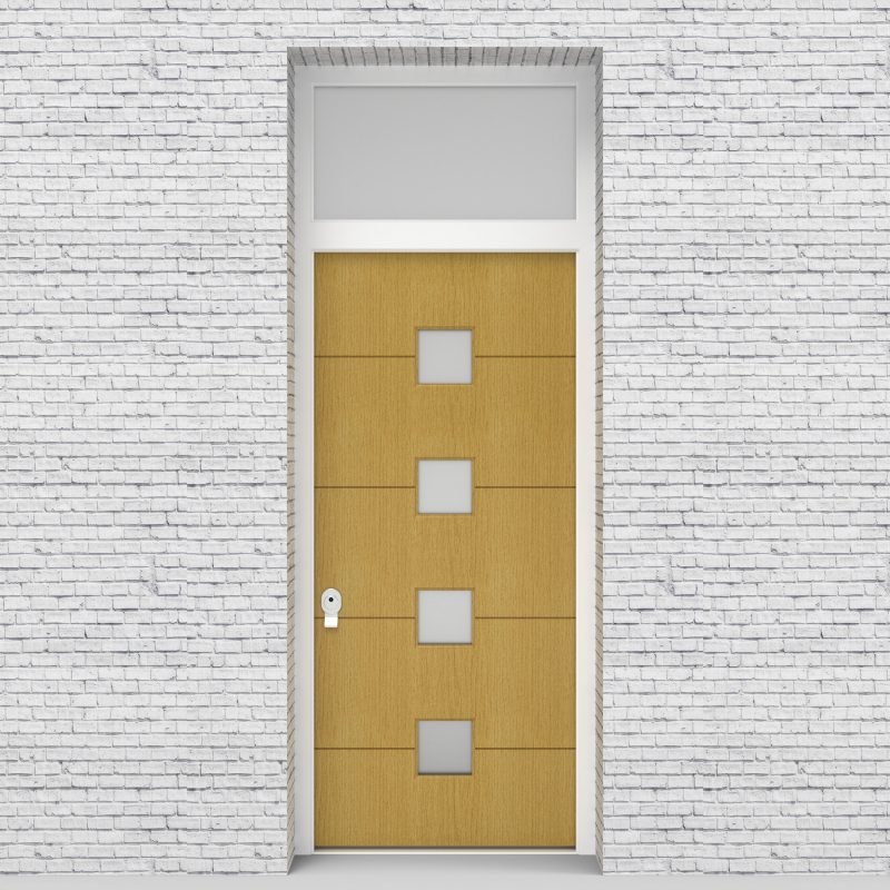 1.single Door With Transom 4 Horizontal Lines With 4 Glass Squares Birch