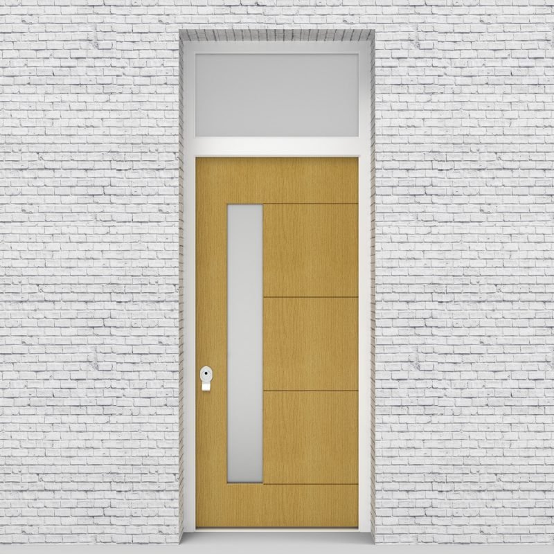 1.single Door With Transom 4 Horizontal Lines With Lock Side Glass Birch