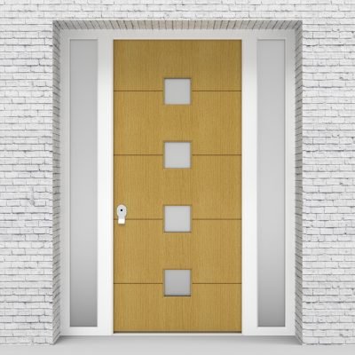 1.single Door With Two Side Panels 4 Horizontal Lines With 4 Glass Birch