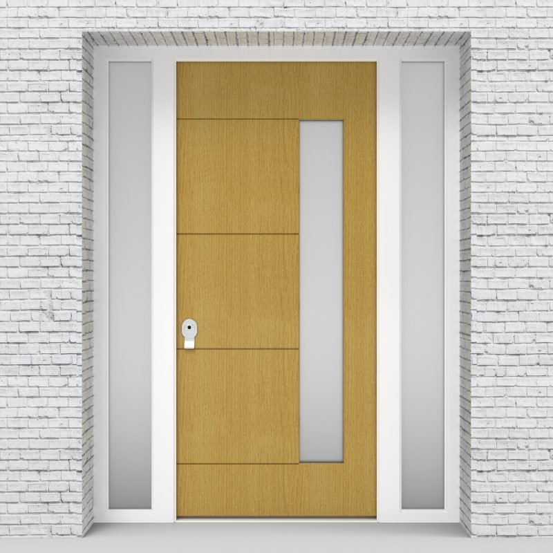 1.single Door With Two Side Panels 4 Horizontal Lines With Hinge Side Glass Birch
