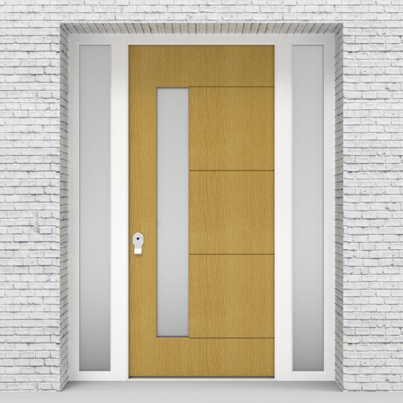 1.single Door With Two Side Panels 4 Horizontal Lines With Lock Side Glass Birch