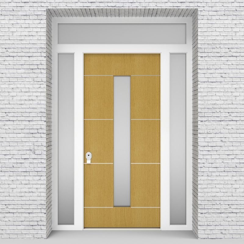 1.single Door With Two Side Panels And Transom 4 Aluminium Inlays With Central Glass Birch