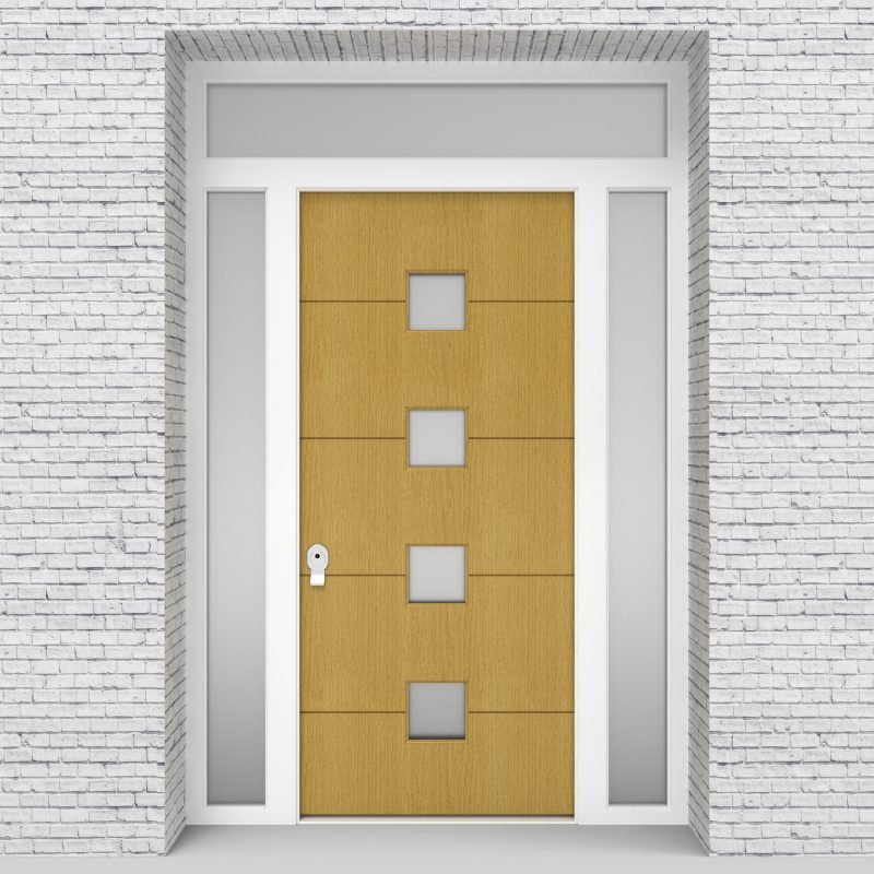 1.single Door With Two Side Panels And Transom 4 Horizontal Lines Birch