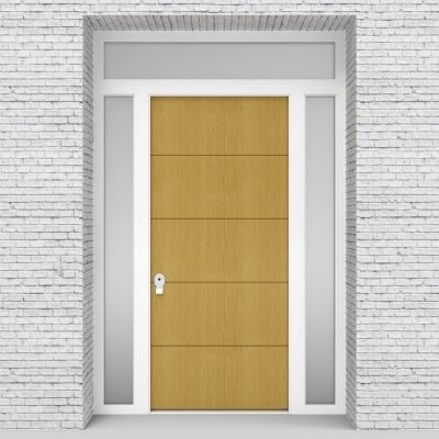 1.single Door With Two Side Panels And Transom 4 Horizontal Lines Birch