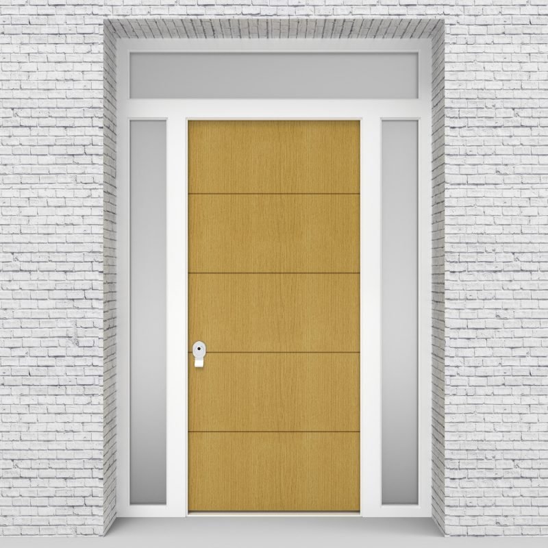 1.single Door With Two Side Panels And Transom 4 Horizontal Lines Birch