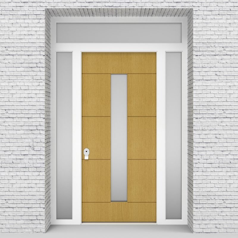 1.single Door With Two Side Panels And Transom 4 Horizontal Lines With Central Glass Birch