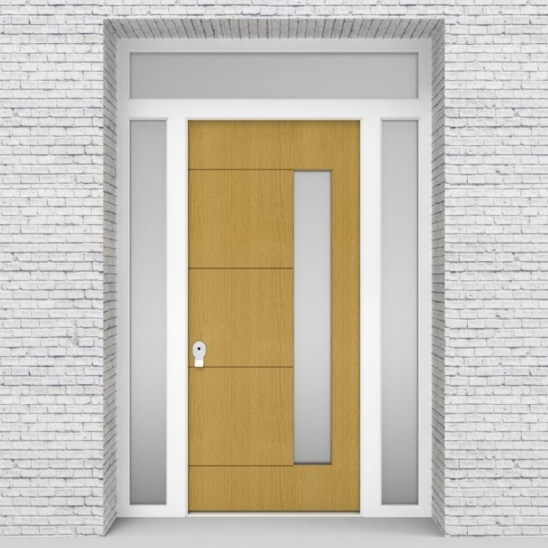 1.single Door With Two Side Panels And Transom 4 Horizontal Lines With Hinge Side Glass Birch