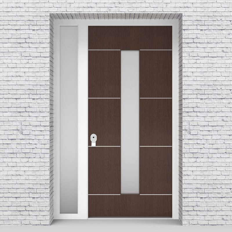 2.single Door With Left Side Panel 4 Aluminium Inlays With Central Glass Dark Oak