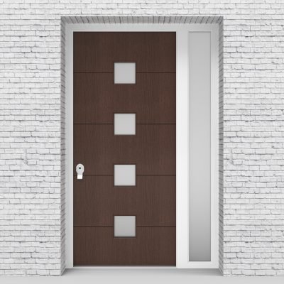 2.single Door With Right Side Panel 4 Horizontal Lines With 4 Glass Dark Oak