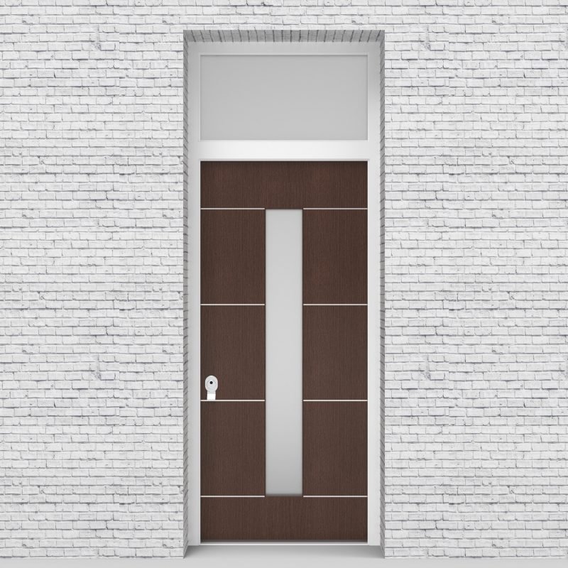 2.single Door With Transom 4 Aluminium Inlays With Central Glass Dark Oak
