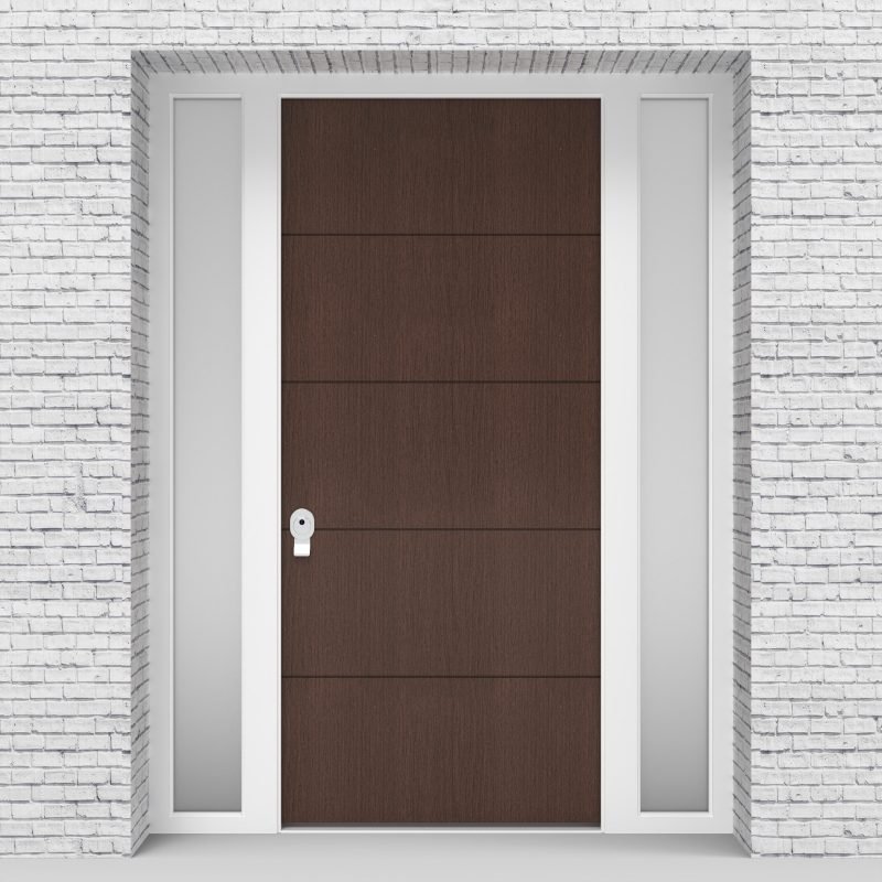 2.single Door With Two Side Panels 4 Horizontal Lines Dark Oak