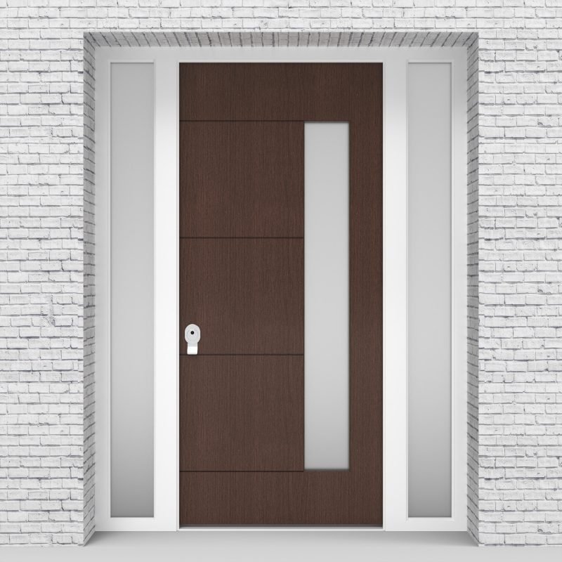 2.single Door With Two Side Panels 4 Horizontal Lines With Hinge Side Glass Dark Oak