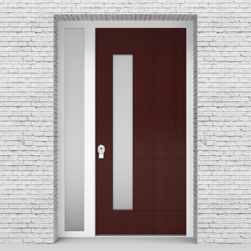 3.single Door With Left Side Panel 4 Horizontal Lines With Lock Side Glass Mahogany