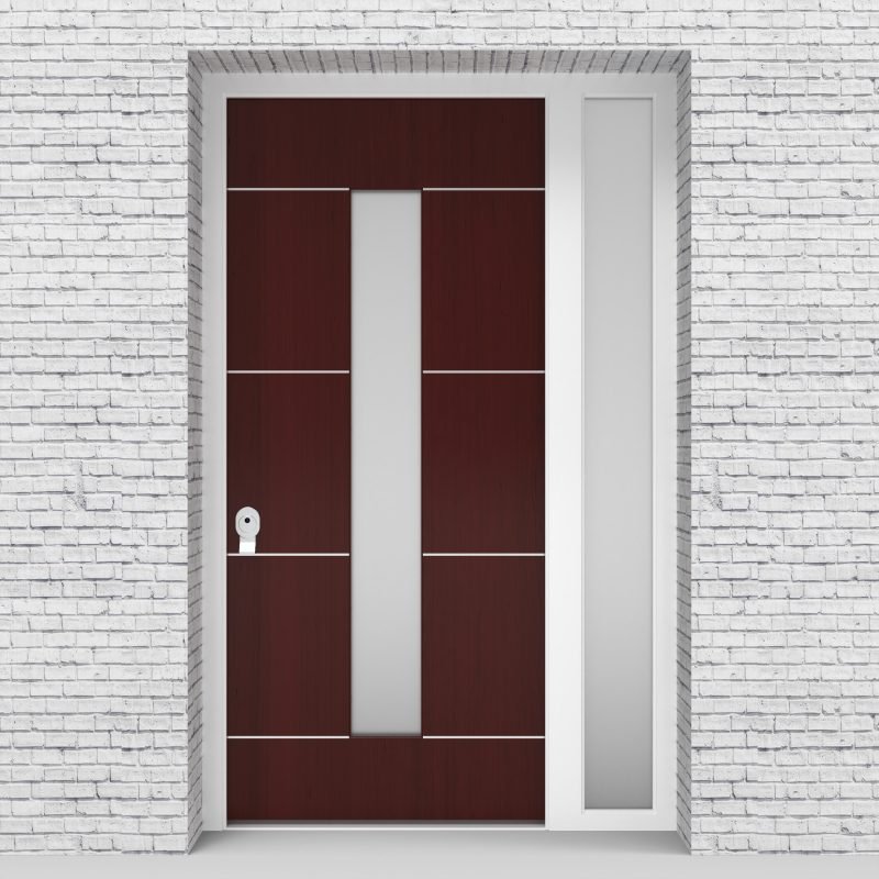 3.single Door With Right Side Panel 4 Aluminium Inlays With Central Glass Mahogany