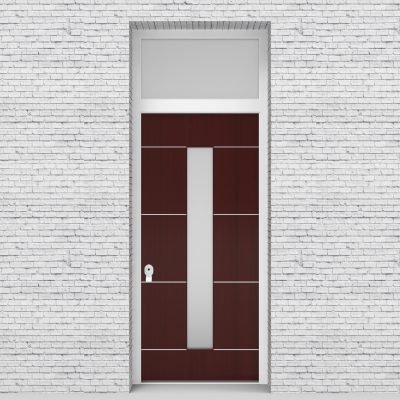 3.single Door With Transom 4 Aluminium Inlays With Central Glass Mahogany