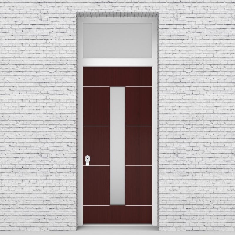 3.single Door With Transom 4 Aluminium Inlays With Central Glass Mahogany