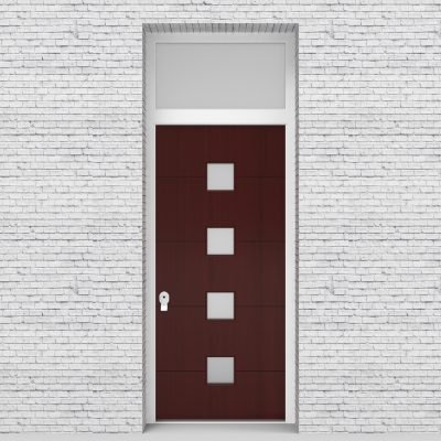 3.single Door With Transom 4 Horizontal Lines With 4 Glass Squares Mahogany