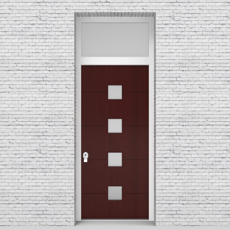 3.single Door With Transom 4 Horizontal Lines With 4 Glass Squares Mahogany
