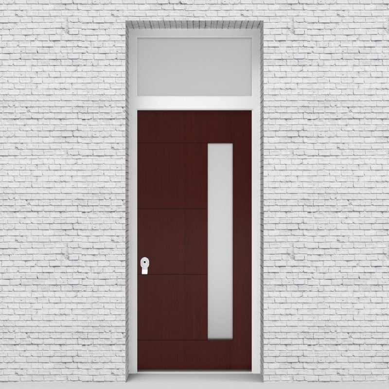 3.single Door With Transom 4 Horizontal Lines With Hinge Side Glass Mahogany