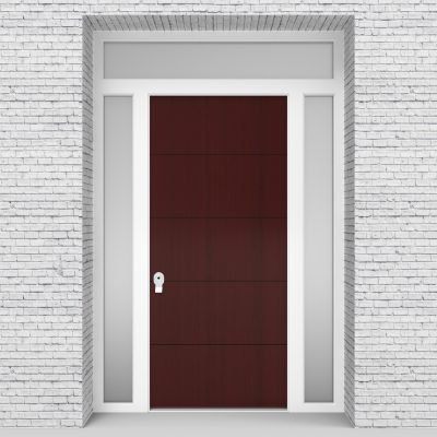 3.single Door With Two Side Panels And Transom 4 Horizontal Lines Mahogany