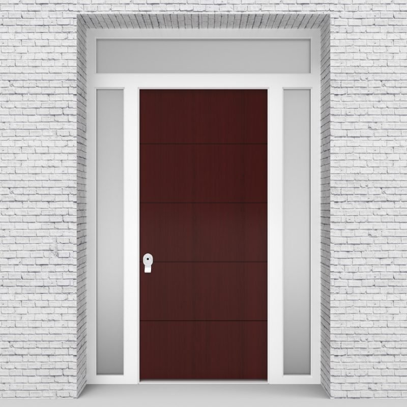 3.single Door With Two Side Panels And Transom 4 Horizontal Lines Mahogany
