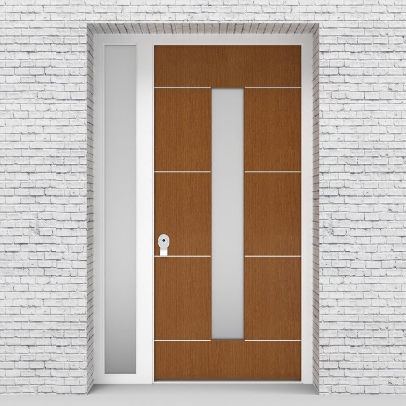 4.single Door With Left Side Panel 4 Aluminium Inlays With Central Glass Oak