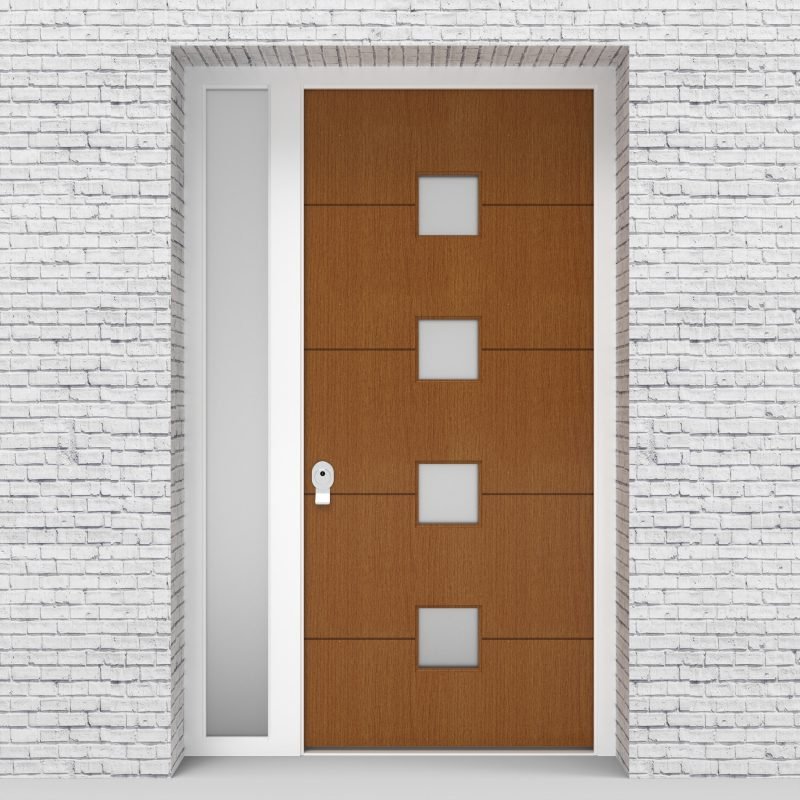 4.single Door With Left Side Panel 4 Horizontal Lines With 4 Glass Oak