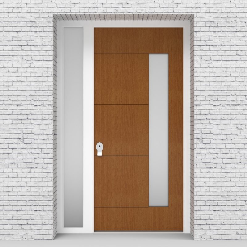 4.single Door With Left Side Panel 4 Horizontal Lines With Hinge Side Glass Oak