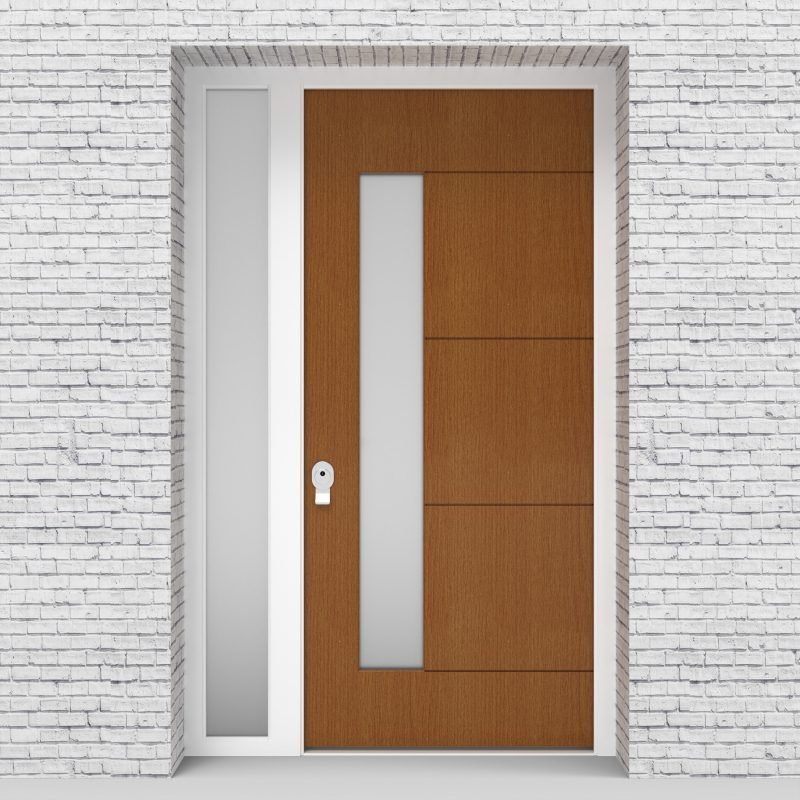 4.single Door With Left Side Panel 4 Horizontal Lines With Lock Side Glass Oak