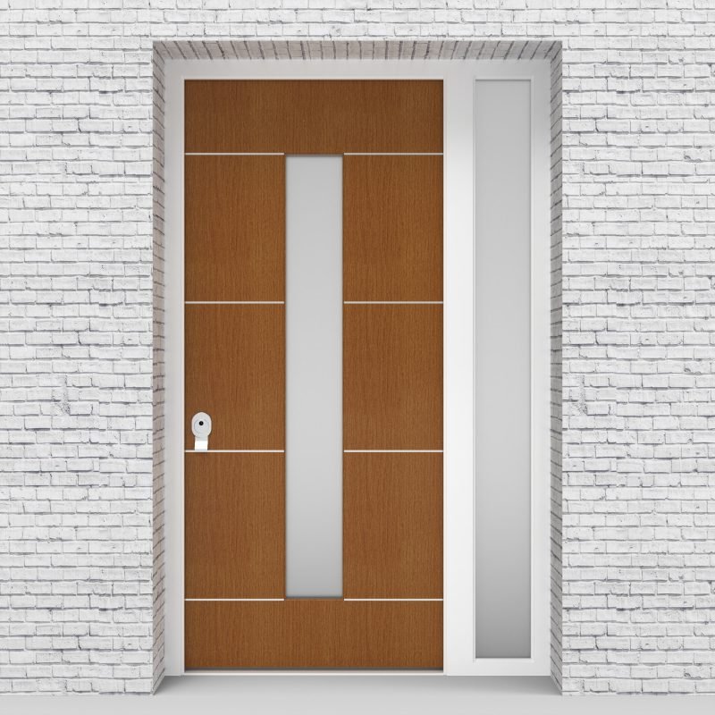 4.single Door With Right Side Panel 4 Aluminium Inlays With Central Glass Oak