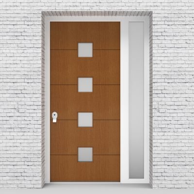 4.single Door With Right Side Panel 4 Horizontal Lines With 4 Glass Oak