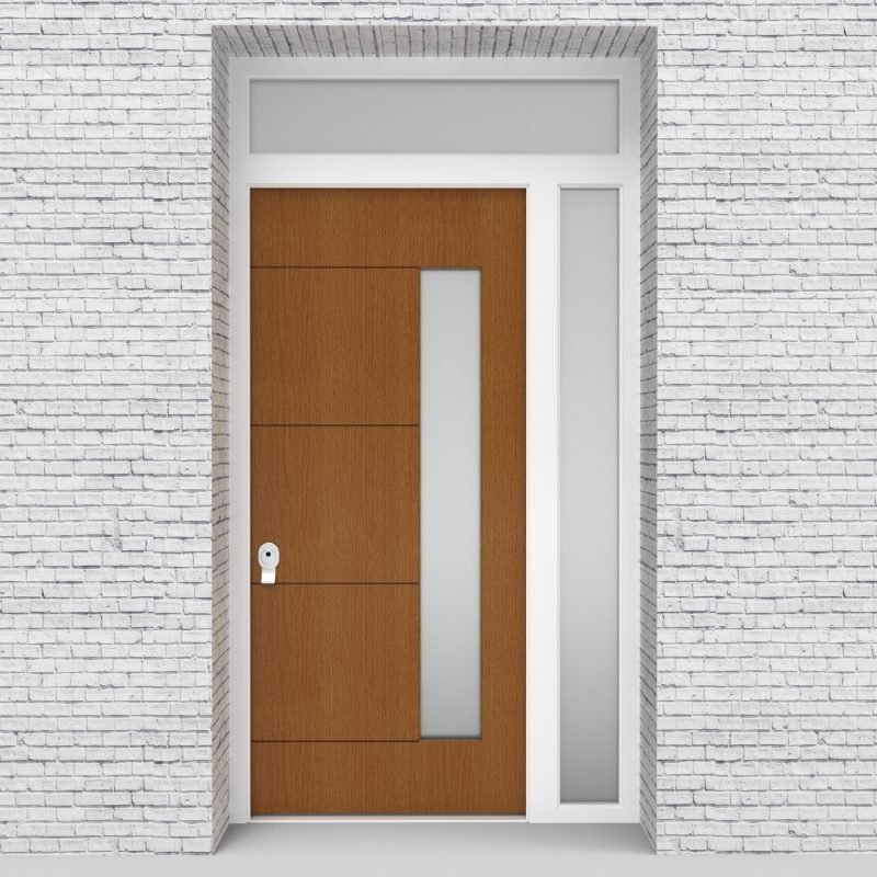 4.single Door With Right Side Panel And Transom 4 Horizontal Lines With Hinge Side Glass Oak