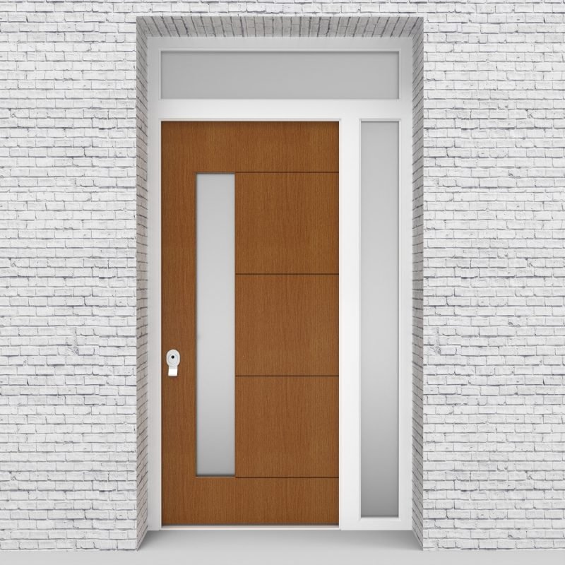 4.single Door With Right Side Panel And Transom 4 Horizontal Lines With Lock Side Glass Oak