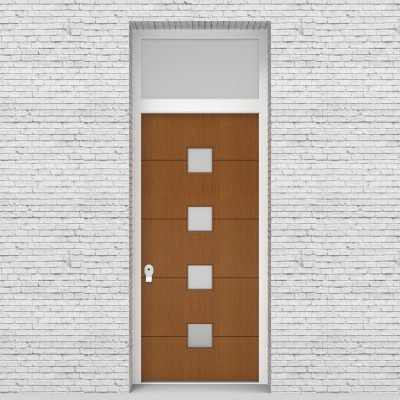 4.single Door With Transom 4 Horizontal Lines With 4 Glass Squares Oak