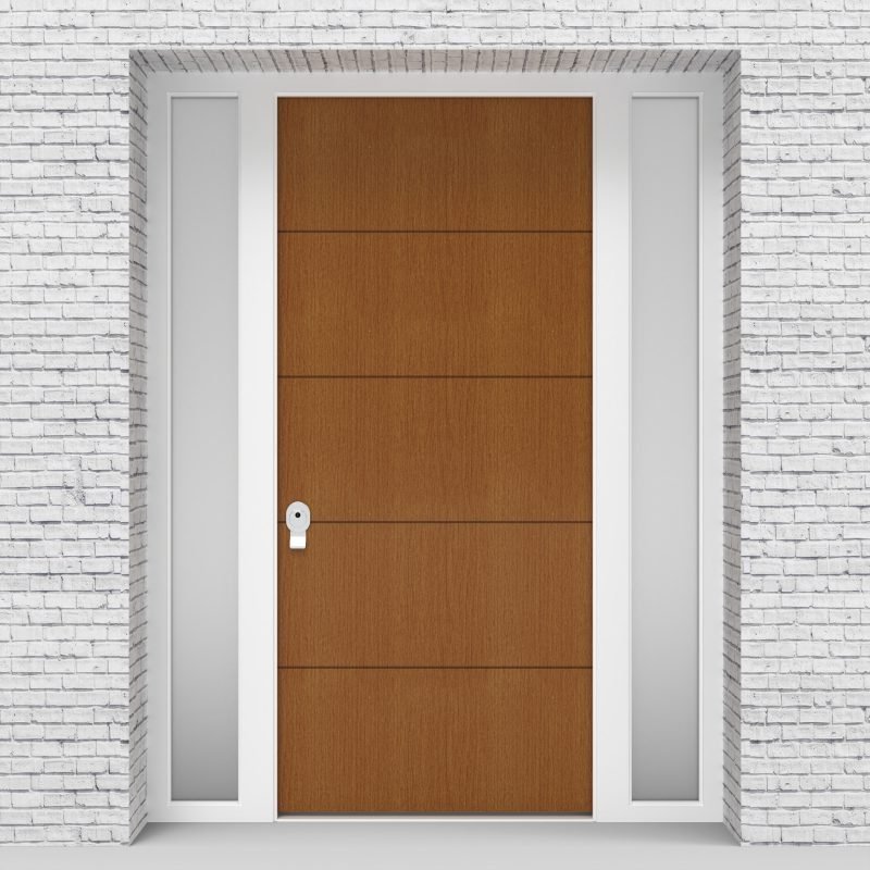 4.single Door With Two Side Panels 4 Horizontal Lines Oak
