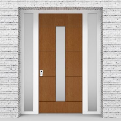 4.single Door With Two Side Panels 4 Horizontal Lines With Central Glass Oak