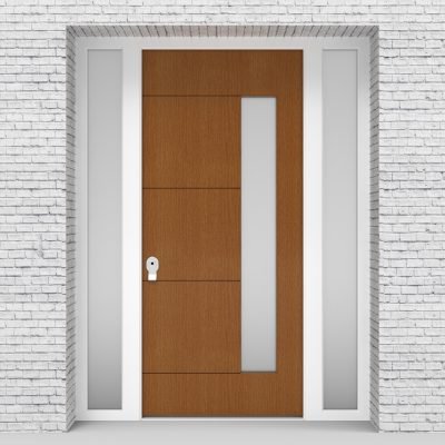 4.single Door With Two Side Panels 4 Horizontal Lines With Hinge Side Glass Oak