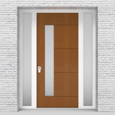 4.single Door With Two Side Panels 4 Horizontal Lines With Lock Side Glass Oak