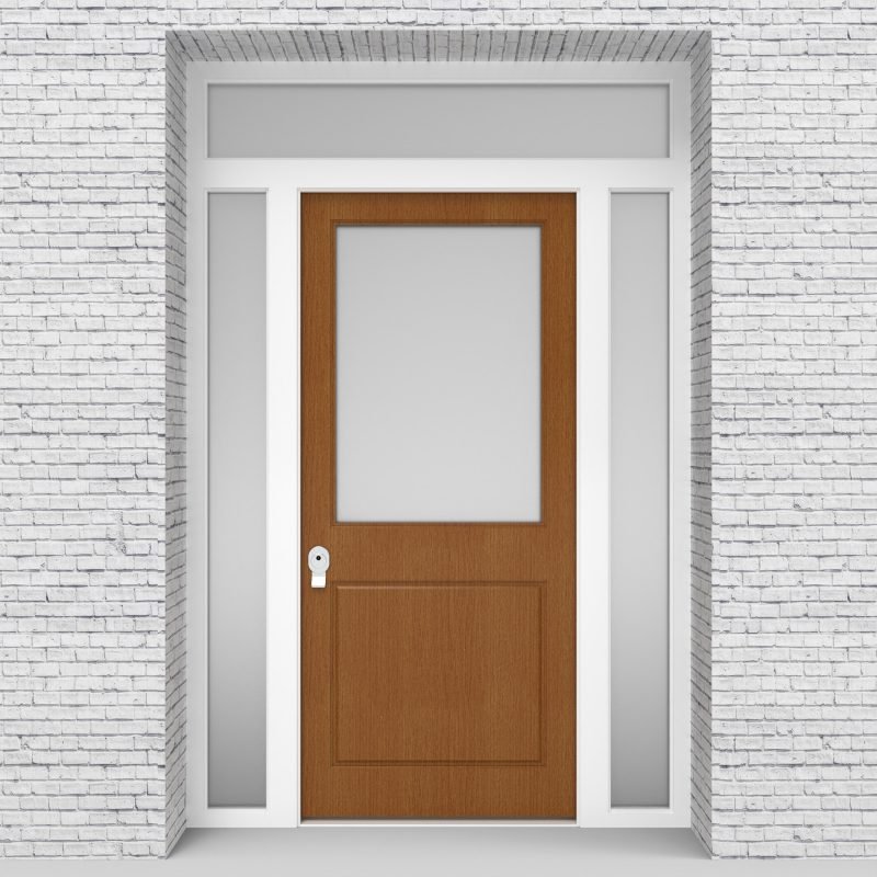 4.single Door With Two Side Panels And Transom 2 Panel With A Large Oak
