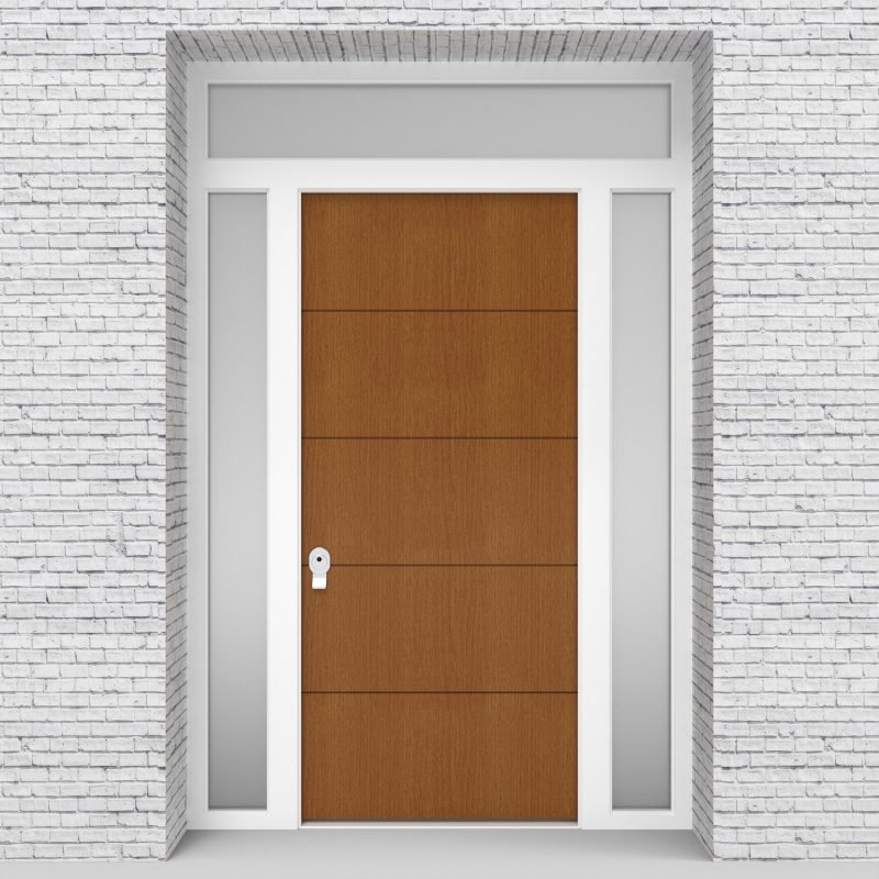 4.single Door With Two Side Panels And Transom 4 Horizontal Lines Oak