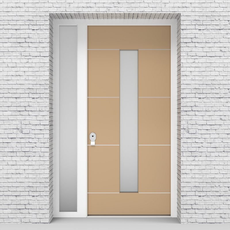 7.single Door With Left Side Panel 4 Aluminium Inlays With Central Glass Light Ivory (ral1015)