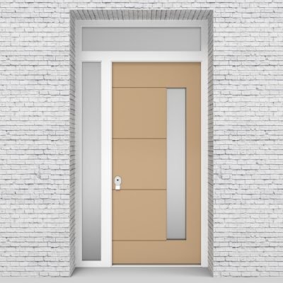 7.single Door With Left Side Panel And Transom 4 Horizontal Lines With Hinge Side Glass Light Ivory (ral1015)