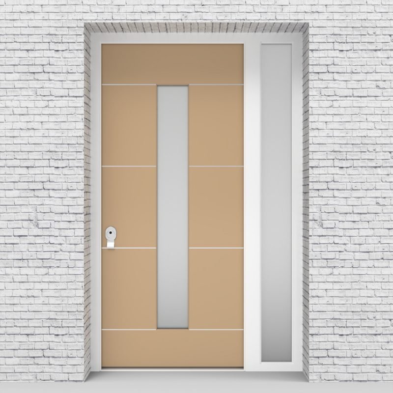 7.single Door With Right Side Panel 4 Aluminium Inlays With Central Glass Light Ivory (ral1015)